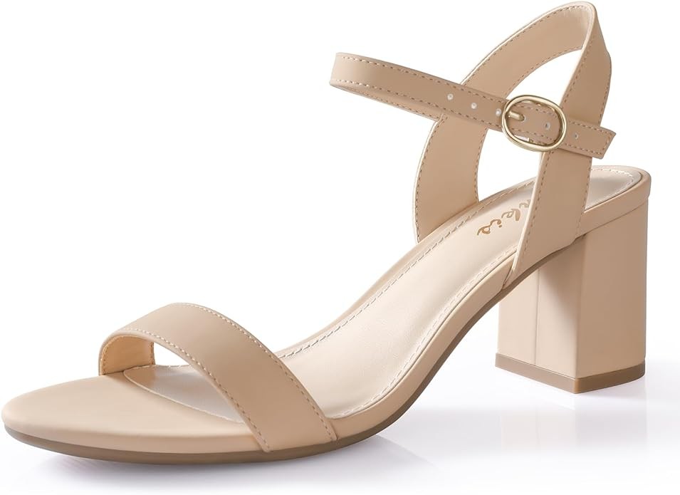 Ankis Nude Black Heels, 2.5'' Block Chunky White Clear Silver Heel Dressy Open Toe Heels For Women Ankle Strap Low Short Thick Strappy Dress Comfortable Sandal Casual Party Wedding Event Summer Shoes