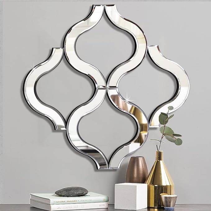 DMDFIRST Arc-Shaped Decorative Wall Mirror Silver Color 14.75”x14.75”, Exquisite Bevelled Gorgeous Glam Accent Decor Unique Modern Fashion Hand Craft Decor Chic Mirror
