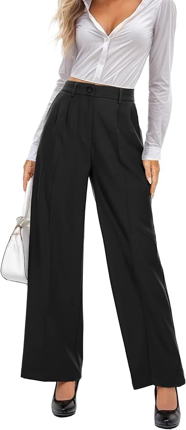 GRECERELLE Wide Leg Pants for Women Casual High Waisted Pants for Woman Business Work Trousers Palazzo Dress Pants