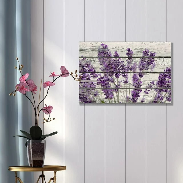 wall26 Canvas Print Wall Art Bouquet of Lavender Flowers on Wood Panels Floral Flower Photography Modern Art Rustic Scenic Relax/Calm Multicolor for Living Room, Bedroom, Office - 24&quot;x36&quot;