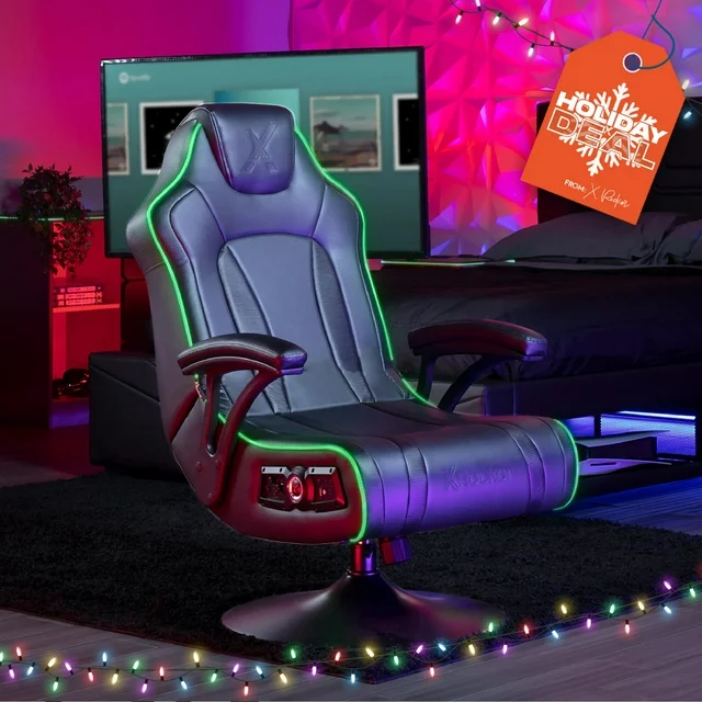 CXR3 LED Audio Pedestal Gaming Chair with Subwoofer, Neo Fiber, Black/LED