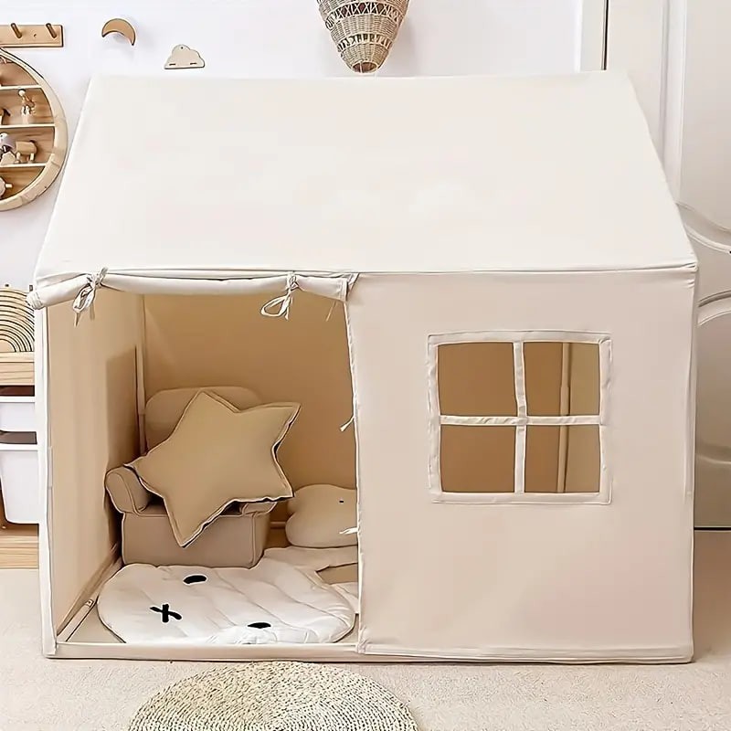 Play Tent with Mat, Star Light Large Kids Playhouse with Windows, Easy to Wash, Indoor and Outdoor Play Tent for Kids, Little Dove Toys for Girls, Neutral Color, 47x40x52