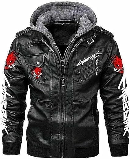 Meshnew Embrace C-Y-B-E-R-P-U-N-K in the Halloween Samurai Black Hooded Gaming real leather Jacket
