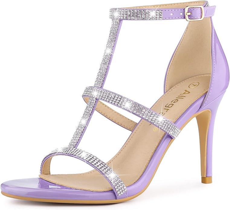 Allegra K Women's Rhinestone Ankle Strap Stiletto High Heel Sandals