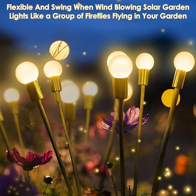 8-Pack Solar Garden Lights (Upgraded Long Lasting), 64 LED Firefly Solar Lights for Outside, Waterproof Swaying Solar Powered Yard Lights for Patio Garden Decor Pathway Xmas Decorations (Warm White)