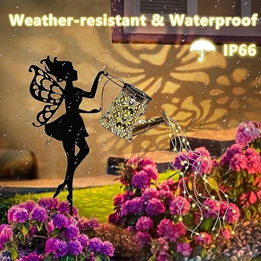 Outdoor Decor Solar Watering Can with Cascading Lights - 24 Inch Garden Decor for Outside - Metal Outdoor Path Lights - Garden Solar Lights for Lawn Walkway Yard Decor(36 LED String Lights)