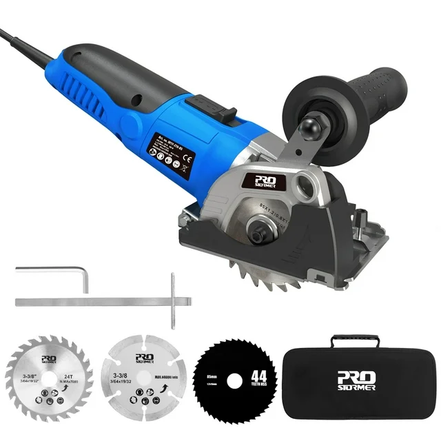PROSTORMER Electric Variable Speed Mini Circular Saw, Compact Circular Saw, Mini Plunge Track Saw with 3 Cutting Blades