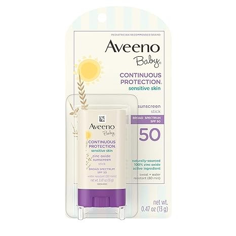 veeno Baby Continuous Protection Mineral Sunscreen Stick for Sensitive Skin with Broad Spectrum SPF 50 Protection for Face & Body, Naturally Sourced 100% Zinc Oxide, Travel Size, 0.47 oz