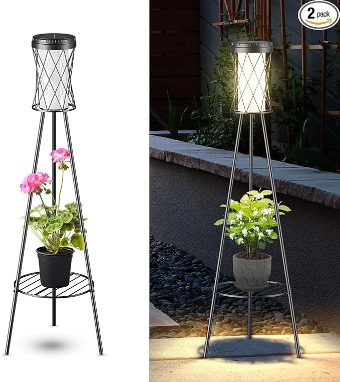 Fitop 2 Pack 38" Solar Floor Lamp Outdoor Decor, Porch Decor IP 65 Waterproof Outdoor Solar Light with USB Charging Port, 3 Different Color Temperatures for Patio, Porch and Garden